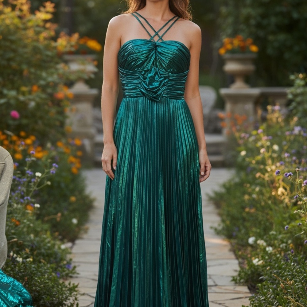 Elegant Teal Strappy Evening Gown